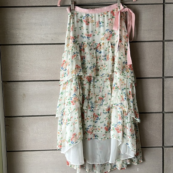 LoveShackFancy High Low Ruffle Tired Skirt - Picture 2 of 12